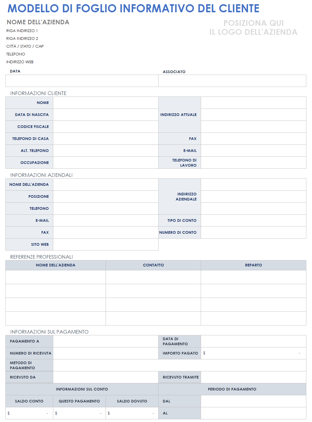 Scheda informativa al cliente