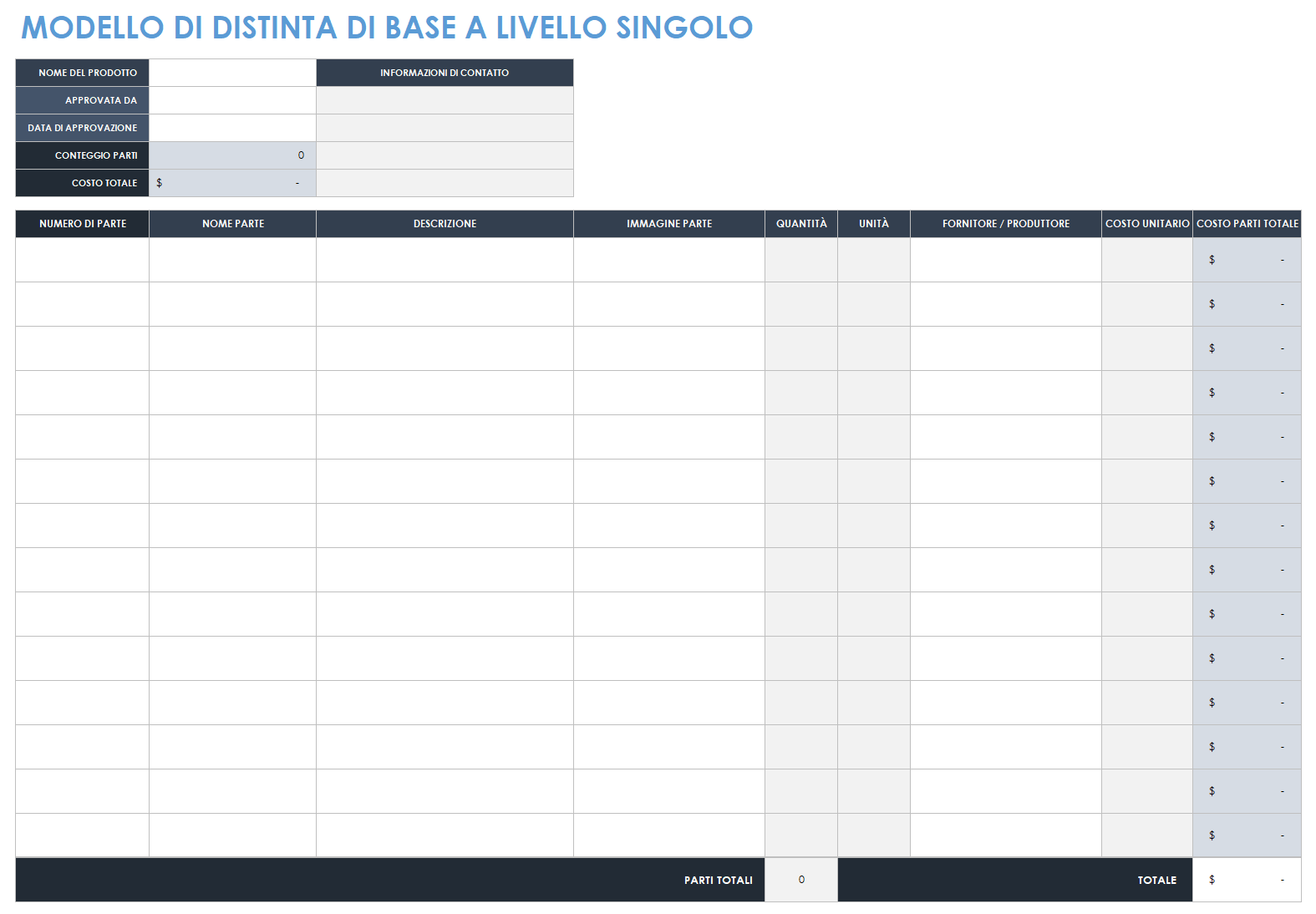 Distinta base a livello unico