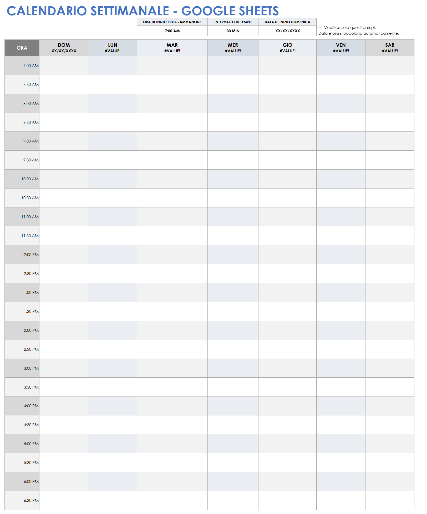  Modello di calendario settimanale