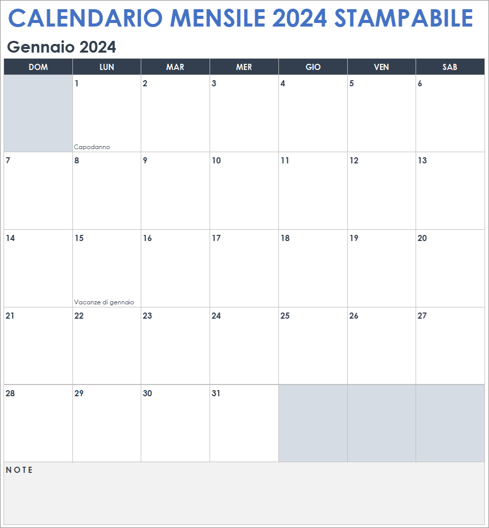  Modello di fogli Google per calendario stampabile mensile 2024