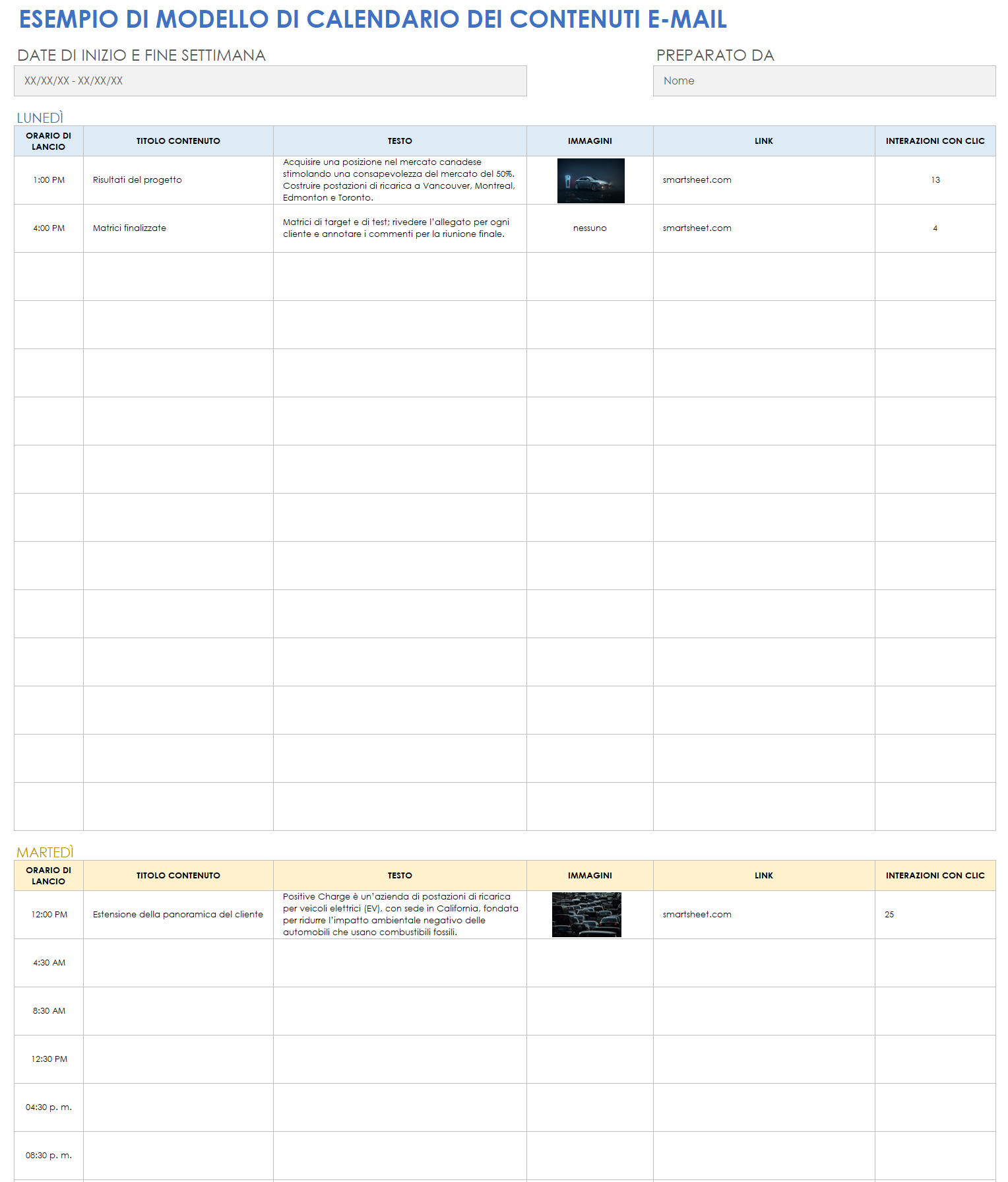  Modello di esempio di calendario con contenuto e-mail