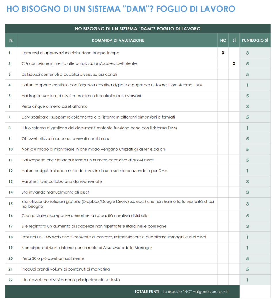  Mi serve un modello di foglio di lavoro per il sistema DAM