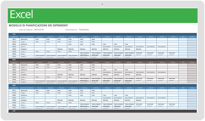 Modello di pianificazione dei dipendenti