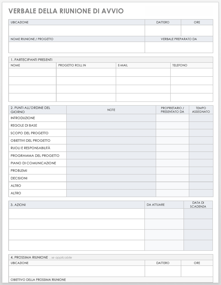 Modello di verbale della riunione iniziale