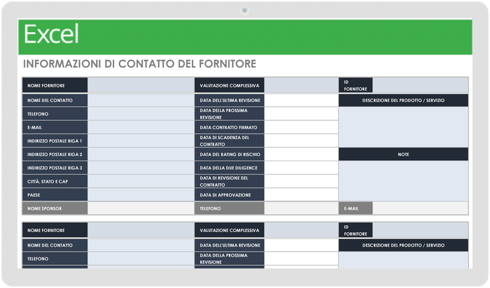  Modello di informazioni di contatto del fornitore