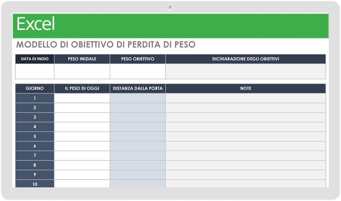 Modello di obiettivo di perdita di peso